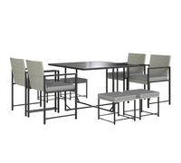 Outsunny Muebles de jardín de resina tejida, con capacidad para 8 personas, mesa y sillas de jardín con 4 sillones, 4 taburetes, cojines y tapa de cristal templado, para patio terraza balcón, gris