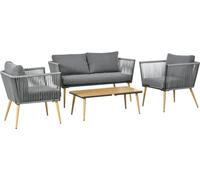 Outsunny Conjunto de Muebles de Jardín de Ratán Sintético Gris con Sofá de 2 Plazas 2 Sillones y Mesa de Centro