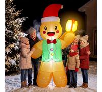 Outsunny Muñeco de Jengibre Hinchable de Navidad 2,5 m con Caja de Regalo, Decoración de Exterior con Luces LED, Marrón Claro