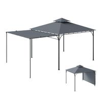 Outsunny Pabellón 3,2x3,2 m Estable Resistente al Invierno, Pabellón de Jardín con Voladizo de Techo Extensible, Doble Techo, Gris oscuro Aosom España