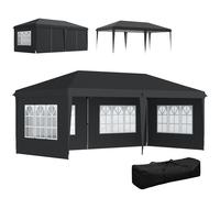 Outsunny Pabellón 3x6m Impermeable Pabellón plegable pop-up con 4 paredes laterales, ventanas Protección UV Bolsa de transporte Negro Aosom España