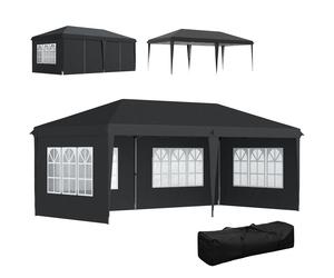 Outsunny Pabellón 3x6m Impermeable Pabellón plegable pop-up con 4 paredes laterales, ventanas Protección UV Bolsa de transporte Negro Aosom España