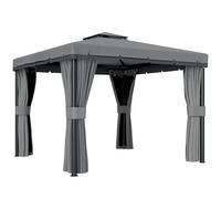 Outsunny Pabellón aprox. 3x3m Repelente al agua Estable Apto para invierno Pabellón de jardín con doble techo Mosquiteras con cremallera