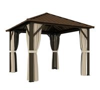 Outsunny Pabellón de jardín aprox. 3 x 3 m Pérgola de aluminio con techo de acero rígido, mosquitera, 4 paneles laterales, UPF50+ Aosom España