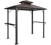 Outsunny Pabellón para barbacoa 2,5 x 1,5 m, cubierta impermeable con doble techo de policarbonato, repisa lateral Marrón
