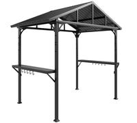 Outsunny Pabellón para parrilla 2,52 x 1,56 m, impermeable, techo a dos aguas, estantes laterales, ganchos, estructura de acero, negro