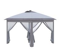 Outsunny Pabellón Plegable 3,3x3,3 m con Iluminación LED, Cortinas de Malla, Bolsa de Transporte, Gris Aosom España