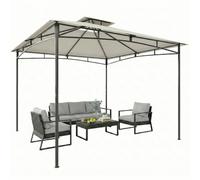 Outsunny Pabellón repelente agua, estable, invernal, 3x3m Blanco crema | Gazebo de jardín de doble techo retráctil, UV 50+, carpa de fiesta para festivales y jardín.