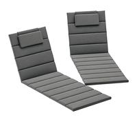Outsunny Pack 2 Cojines para Tumbonas Plegables Colchonetas para Tumbonas de Jardín Exterior 203x66x3 cm con Reposacabezas y Correas de Sujeción Gris Oscuro