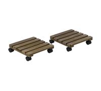 Outsunny pack de 2 plataformas con ruedas de madera, soportes para plantas con ruedas 360 ° giratorias bloqueables, bases para macetas, exterior, interior, jardín, carga 50 kg, marrón oscuro 7 cm