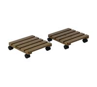 Outsunny pack de 2 plataformas con ruedas de madera, soportes para plantas con ruedas 360 ° giratorias bloqueables, bases para macetas, exterior, interior, jardín, carga 50 kg, marrón oscuro