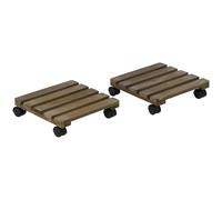 Outsunny Pack de 2 Plataformas con Ruedas de Madera Soportes para Plantas Macetas Exterior Interior Carga 50 kg Marrón Oscuro
