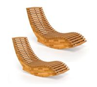 Outsunny Pack de 2 Sillas Mecedoras de Jardín de Madera, Mecedoras para Exterior Ergonómica Plegables con Diseño Listonado, para Balcón, Terraza, Patio, Carga 120 kg, 60x156x77 cm, Natural
