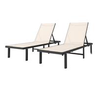 Outsunny Pack de 2 Tumbonas de Jardín Exterior, Tumbonas Reclinables con Ruedas, Respaldo Ajustable de 4 Niveles, Estructura de Aluminio y Tela Textilene, Resistentes, para Playa, Piscina, Beige