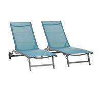 Outsunny pack de 2 tumbonas de jardín exterior tumbonas reclinables de aluminio con respaldo ajustable de 5 niveles y ruedas para playa piscina 165x66x102 cm azul y gris 165 cm