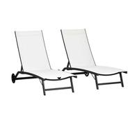 Outsunny pack de 2 tumbonas de jardín exterior tumbonas reclinables de aluminio con respaldo ajustable de 5 niveles y ruedas para playa piscina 165x66x102 cm blanco mate