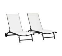 Outsunny Pack de 2 Tumbonas de Jardín Exterior Tumbonas Reclinables de Aluminio con Respaldo Ajustable de 5 Niveles y Ruedas para Playa Piscina 165x66x102 cm Blanco Mate
