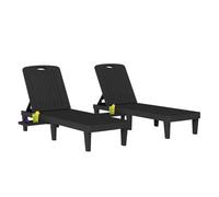 Outsunny Pack de 2 Tumbonas de Jardín Exterior, Tumbonas Reclinables de Plástico PP con Bandeja Lateral, Respaldo Ajustable de 5 Niveles, Resistentes a la Intemperie, para Playa, Piscina, Negro
