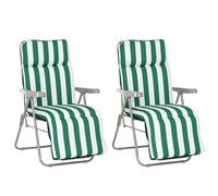 Outsunny Pack de 2 Tumbonas Plegables Tumbonas de Jardín Exterior con Cojín Acolchado, Respaldo Ajustable en 5 Posiciones, Reposapiés y Marco de Acero, 60x75x65-102 cm, Rayas Verde