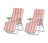 Outsunny Pack de 2 Tumbonas Plegables Tumbonas de Jardín Exterior con Cojín Acolchado, Respaldo Ajustable en 5 Posiciones, Reposapiés y Marco de Acero, 60x75x65-102 cm, Rayas Naranja