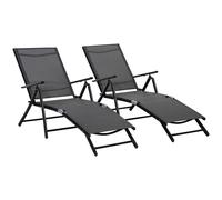 Outsunny Pack de 2 tumbonas, tumbona plegable, respaldo regulable 7 posiciones, estructura de aluminio, 64x134x95 cm, negro