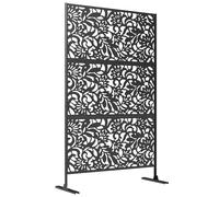 Outsunny Panel cortaviento decorativo exterior Claustra decorativo jardín 3 paneles con motivo floral Acero 122 x 45 x 198 cm Negro Aosom España