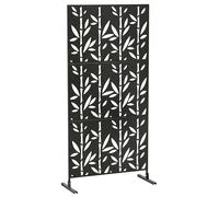 Outsunny Panel separador decorativo exterior Claustra decorativo jardín 3 paneles con motivo bambú metal 92x40x192cm Negro