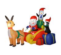 Outsunny papá noel hinchable con trineo, pingüinos y renos, 180 cm, inflables de navidad con luces led, decoración de navidad para exterior e interior, jardín, patio
