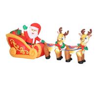 Outsunny Papá Noel Hinchable con Trineo y Renos, Inflables de Navidad con Luces LED, Decoración de Navidad para Exterior e Interior, 240x75x100 cm