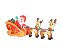 Outsunny Papá Noel Hinchable con Trineo y Renos, Inflables de Navidad con Luces LED, Decoración de Navidad para Exterior e Interior, 240x75x100 cm