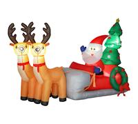 Outsunny Papá Noel Hinchable con Trineo y Renos Inflables de Navidad con Luces LED para Exterior e Interior 216x90x150 cm