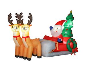 Outsunny Papá Noel Hinchable con Trineo y Renos Inflables de Navidad con Luces LED para Exterior e Interior 216x90x150 cm