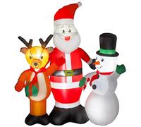 Outsunny Papá Noel Inflable 150 cm con Luces LED y Muñeco de Nieve Reno Decoración de Navidad Inflable con Inflador Eléctrico para Jardín Exterior Césped