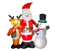 Outsunny papá noel inflable 150 cm con reno y muñeco de nieve decoración de navidad inflable con luces led inflador eléctrico para exterior jardín césped 45 cm