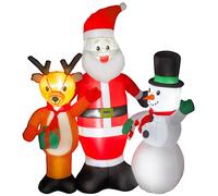 Outsunny Papá Noel Inflable 150 cm con Reno y Muñeco de Nieve Luces LED e Inflador Eléctrico para Exterior Jardín Césped