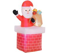 Outsunny Papá Noel Inflable con Bolsa de Regalos Saliendo de una Chimenea Luces LED para Exterior Rojo