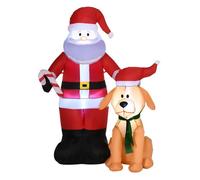 Outsunny Papá Noel Inflable con Perro con Luces LED Decoración Navideña para Interior y Exterior 117x80x157cm Multicolor Aosom España