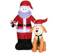 Outsunny Papá Noel Inflable con Perro con Luces LED Decoración Navideña para Interior y Exterior 117x80x157cm Multicolor Aosom España