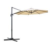 Outsunny Parasol deportado octogonal reclinable sombrilla giratoria 360° con pie en cruz 8 beleines manivela incluido chasis de aluminio. Acero Ø 3 x 2,5 H m, beige, 295x295x250cm