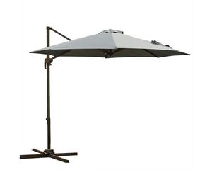 Outsunny Parasol deportado octogonal reclinable sombrilla giratoria 360° con pie en cruz 8 beleines manivela incluido chasis de aluminio. acero Ø 3 x 2,5 H m gris oscuro