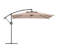 Outsunny Parasol desplazado cuadrado 3 x 3 m con manivela, base cruzada, parasol inclinable y rotación 360°, tela 180 g/m² caqui Aosom España