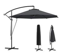 Outsunny Parasol Excéntrico Ø 290 cm Sombrilla de Jardín con Base Cruzada Toldo Giratorio 360° Manivela Funda Protectora y Cuerda de Viento Anti-UV 50+ para Terraza Patio Gris Oscuro
