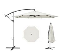 Outsunny Sombrilla de Jardín 295 cm Parasol Excéntrico Inclinable con Manivela Base Cruzada y Soporte de Acero Crema Aosom España