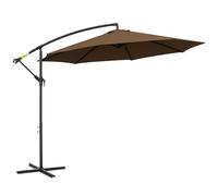Outsunny Parasol Excéntrico Ø 295 cm Sombrilla de Jardín con Ángulo Ajustable en 3 Posiciones Base Cruzada y Manivela Tela Poliéster 180 g/m² Sombrilla para Terraza Patio Café