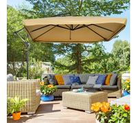 Outsunny Parasol Excéntrico Ø 295 cm con Mosquiteras y Manivela Beige