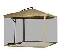 Outsunny Parasol Excéntrico Ø 295 cm Sombrilla de Jardín con Ángulo Ajustable Mosquiteras Base Cruzada y Manivela para Terraza Patio Exterior Beige