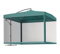 Outsunny Parasol Excéntrico Ø 295 cm Sombrilla de Jardín con Ángulo Ajustable Mosquiteras Base Cruzada y Manivela para Terraza Patio Exterior Verde Oscuro