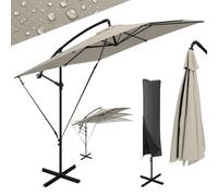 Outsunny Parasol Excéntrico 247x247 cm Base Cruzada Anti UV 50+ | Sombrilla de Jardín, Toldo Giratorio 360°, Manivela, Funda Protectora, Cuerda de Viento, para Terraza Patio