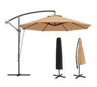 Outsunny Parasol Excéntrico Ø 290 cm Sombrilla de Jardín con Base Cruzada Toldo Giratorio 360° Manivela Funda Protectora y Cuerda de Viento Anti-UV 50+ para Terraza Patio Caqui