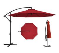 Outsunny Parasol Excéntrico Ø 295 cm Sombrilla de Jardín con Ángulo Ajustable en 3 Posiciones Base Cruzada y Manivela Tela Poliéster 180 g/m² Sombrilla para Terraza Patio Granate